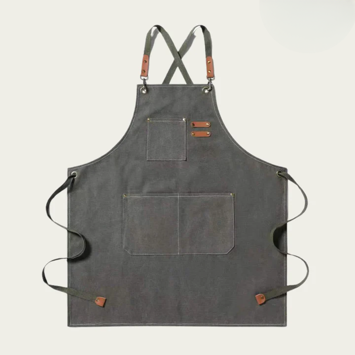 Canvas Work Apron with Cross Straps and Multiple Pockets