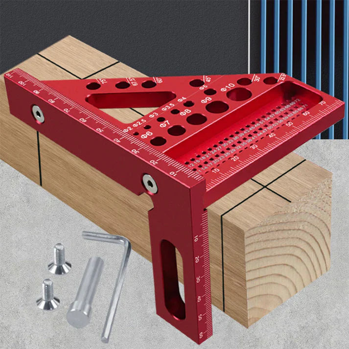 Aluminum Woodworking Square with Drill Guide Holes – 90° and 45°