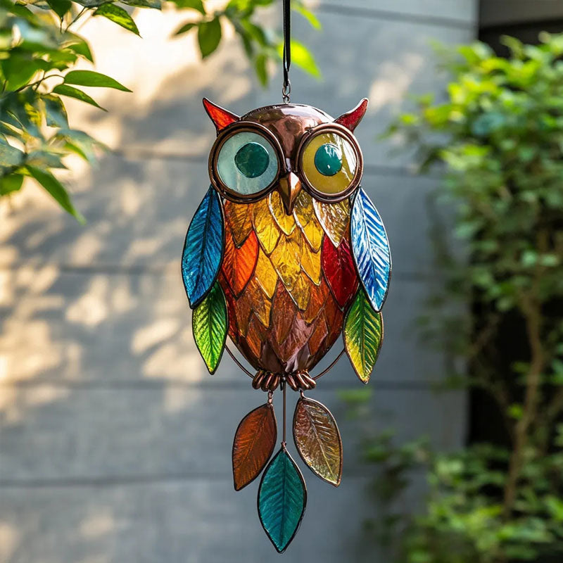 Decorative Owl Hanging Decoration with Colorful Leaf Pendants