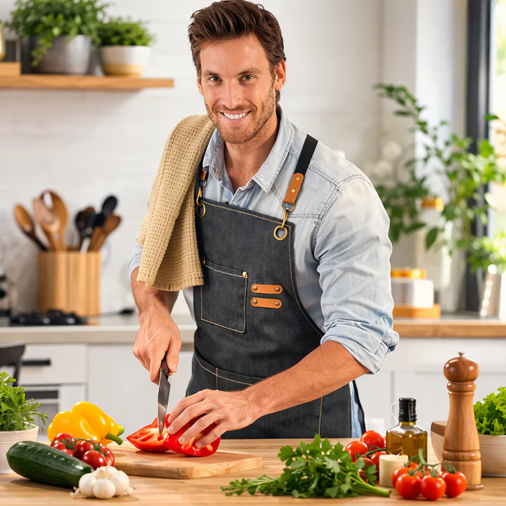 Canvas Work Apron with Cross Straps and Multiple Pockets