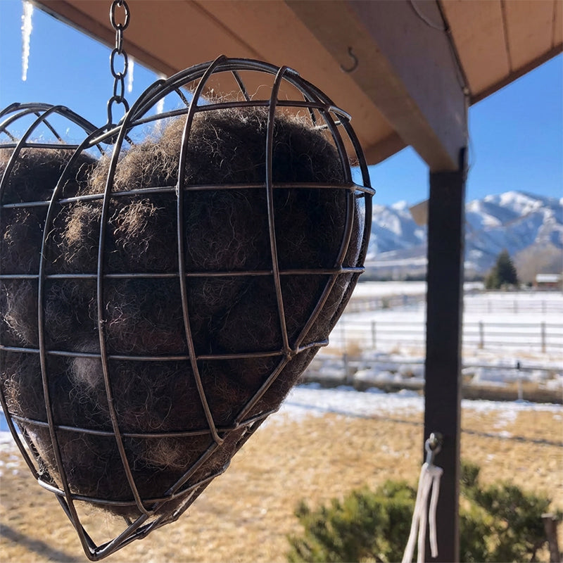 Heart-Shaped Holder for Bird Nesting Material with Hanging Chain