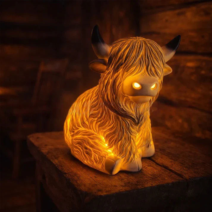 Highland Cow Night Light Made of Resin – Decorative Lamp with Warm Amber Light