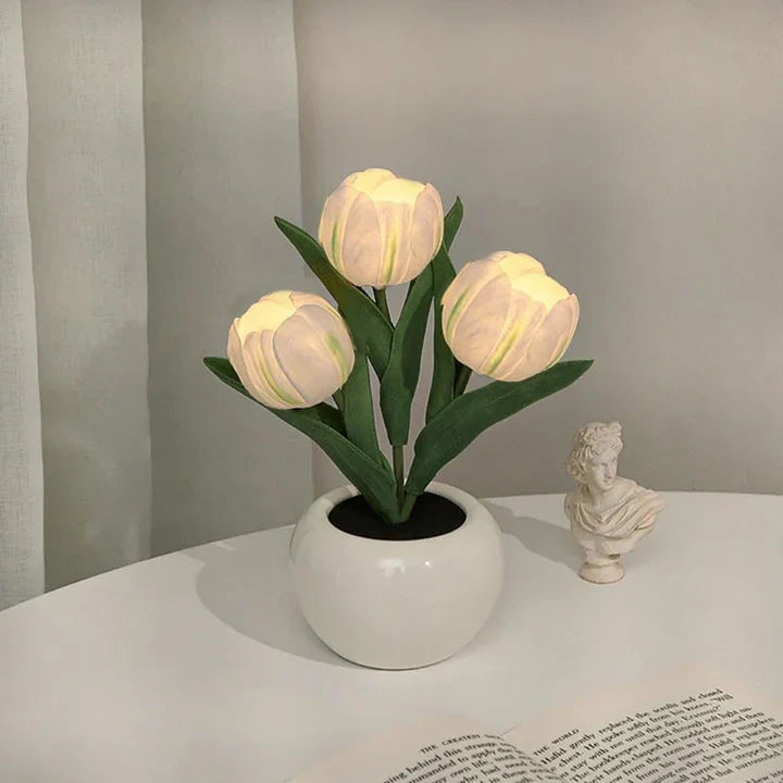 Tulip LED Table Lamp in Ceramic Pot – Warm Decorative Light