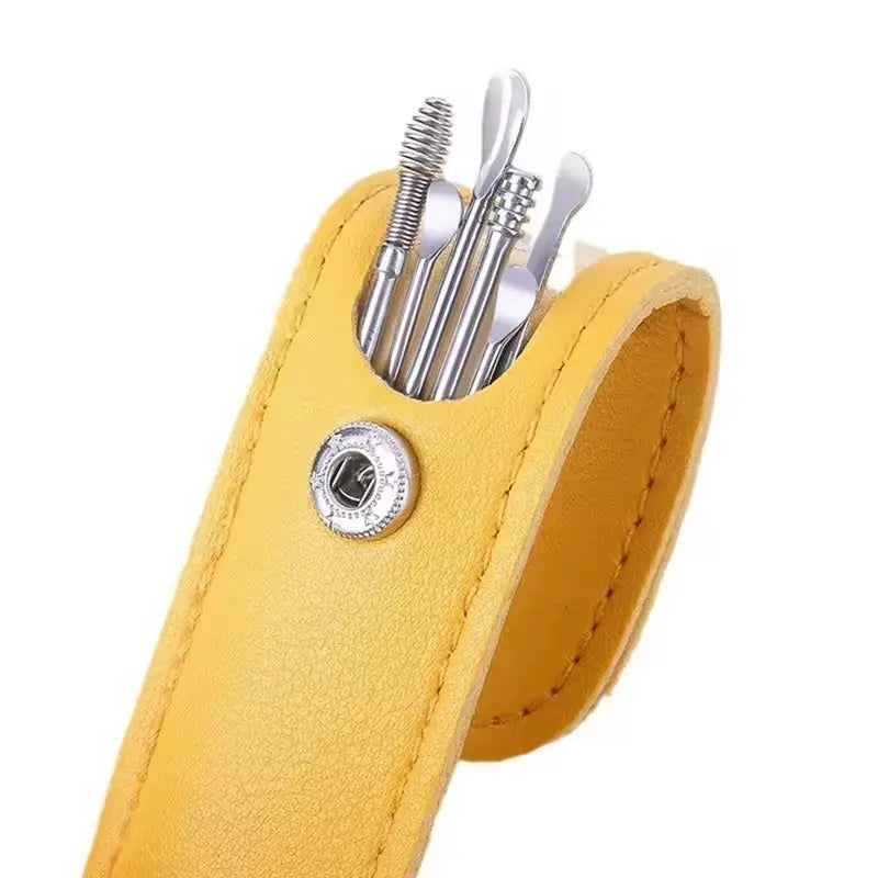 Ear Cleaning Set with 6 Stainless Steel Tools and Leather Case