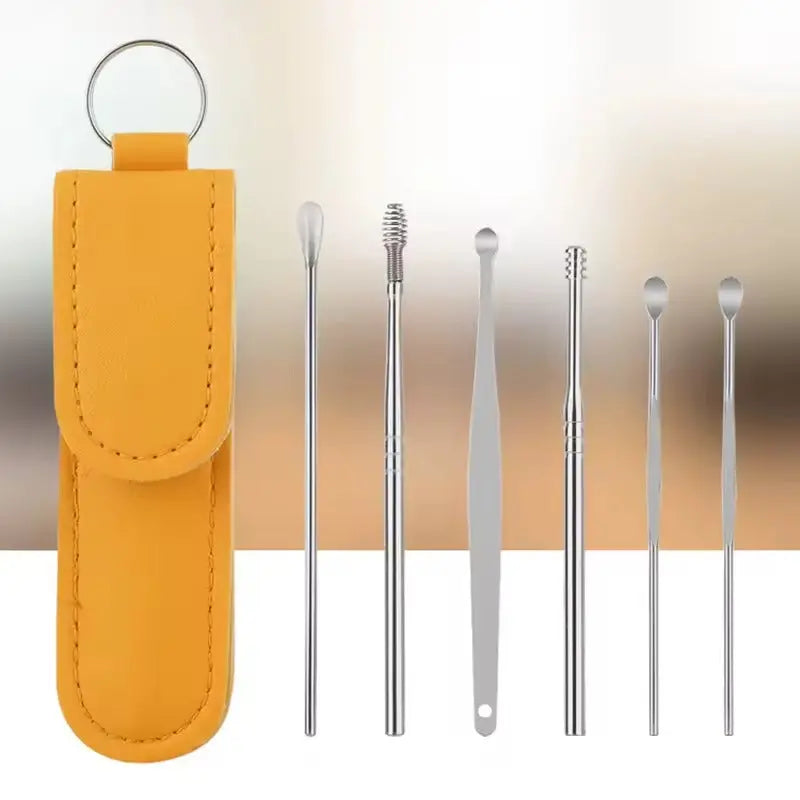 Ear Cleaning Set with 6 Stainless Steel Tools and Leather Case