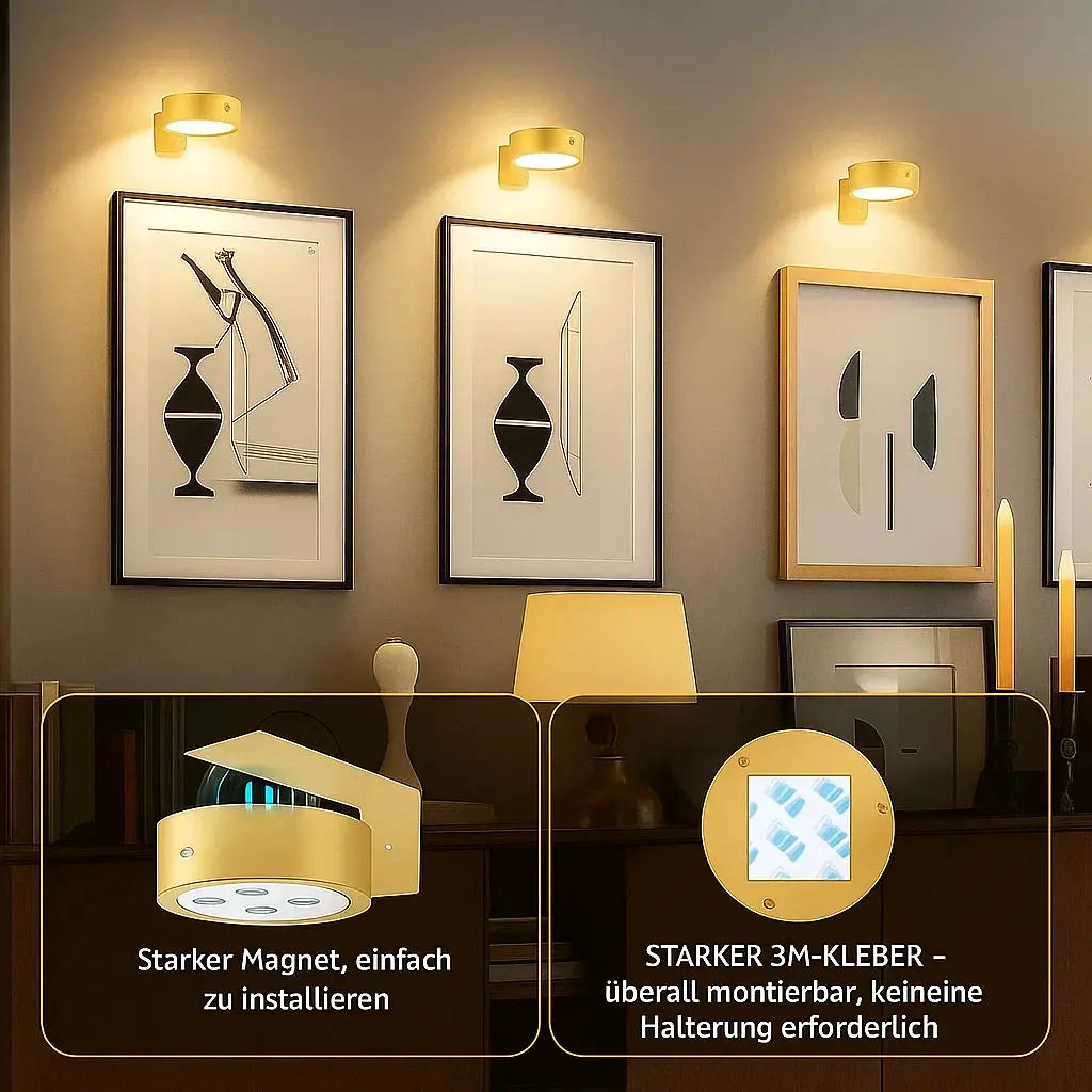 Transform every picture into a work of art – Gallery lighting without drilling & without cables