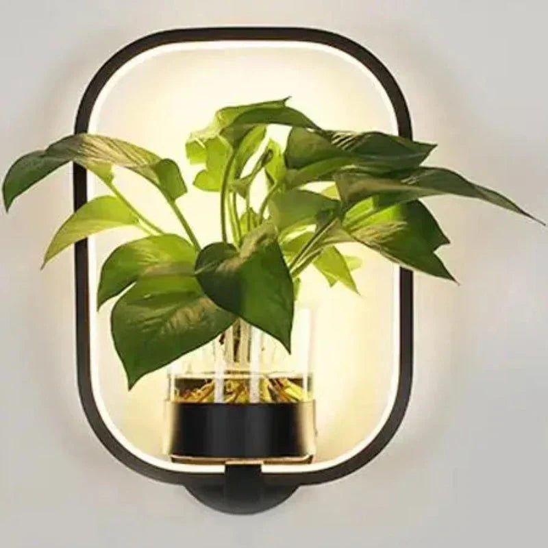 LED Plant Wall Light with Glass Vase – Round & Oval