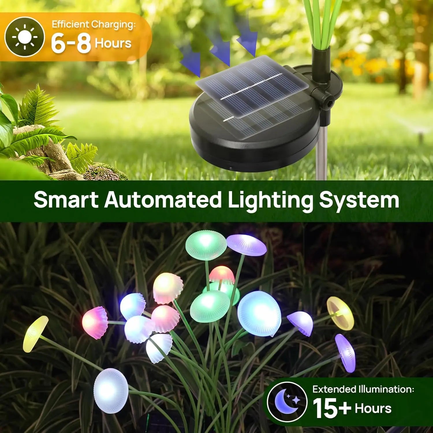 Solar Mushroom Light with 6 Swinging Light Heads – Set of 2