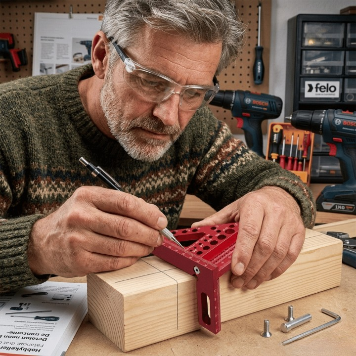 Aluminum Woodworking Square with Drill Guide Holes – 90° and 45°