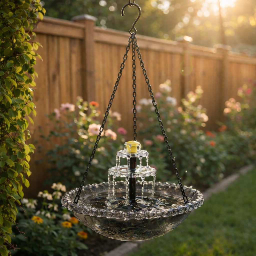 Solar-Powered Hanging Bird Bath with Fountain – Two-Tiered