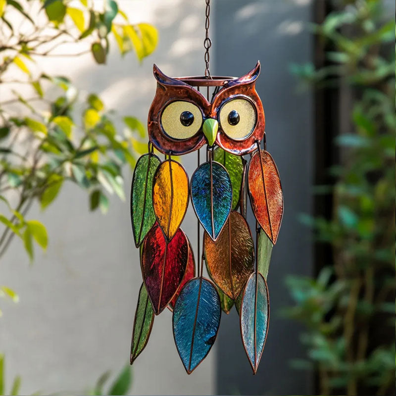 Decorative Owl Hanging Decoration with Colorful Leaf Pendants