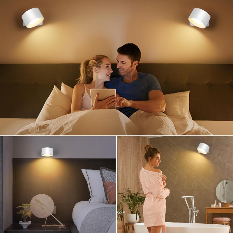 Rechargeable LED Wall Light with 360° Swivel Head – Touch Control, No Wiring Required